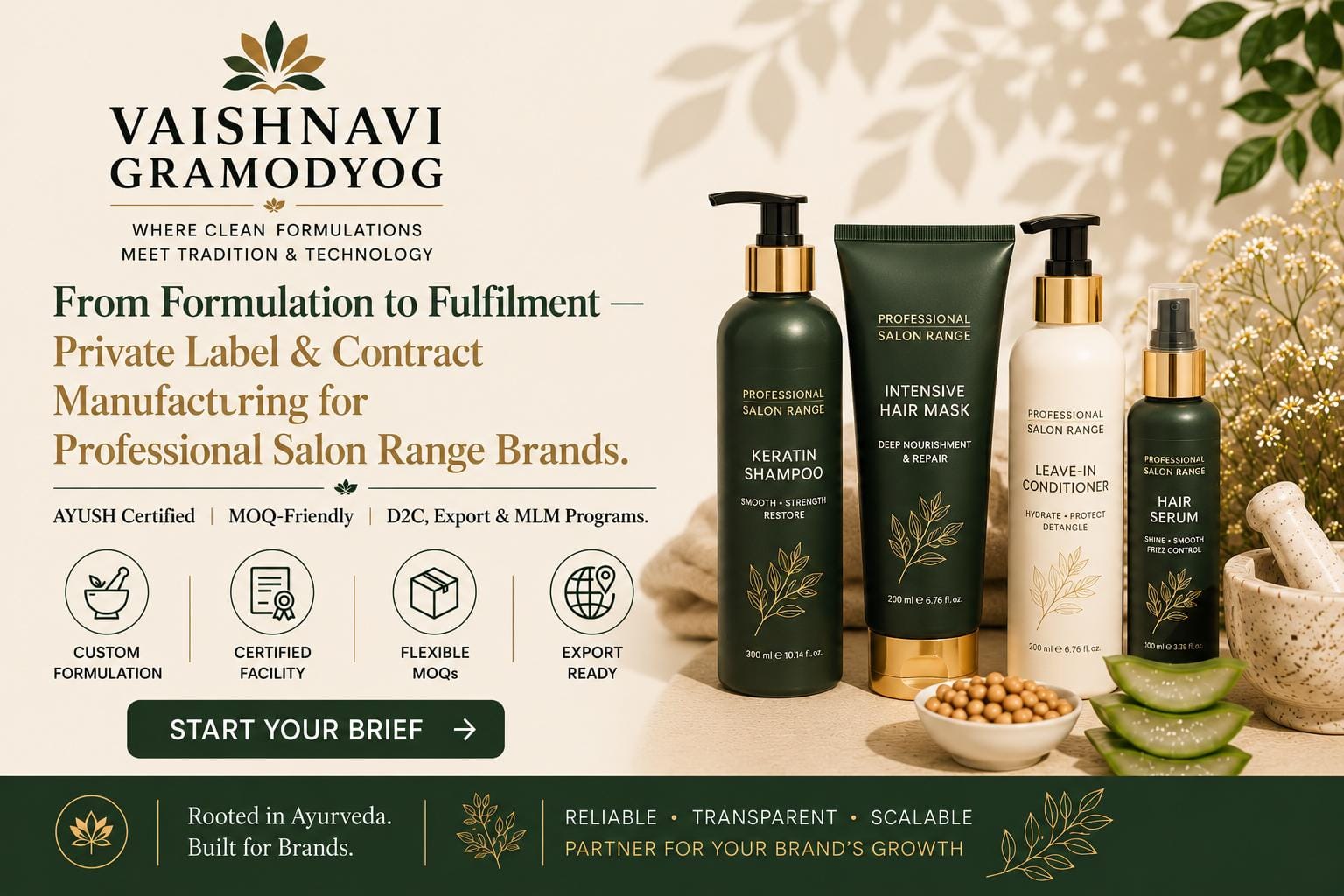 Professional salon range contract manufacturing — keratin and treatment products